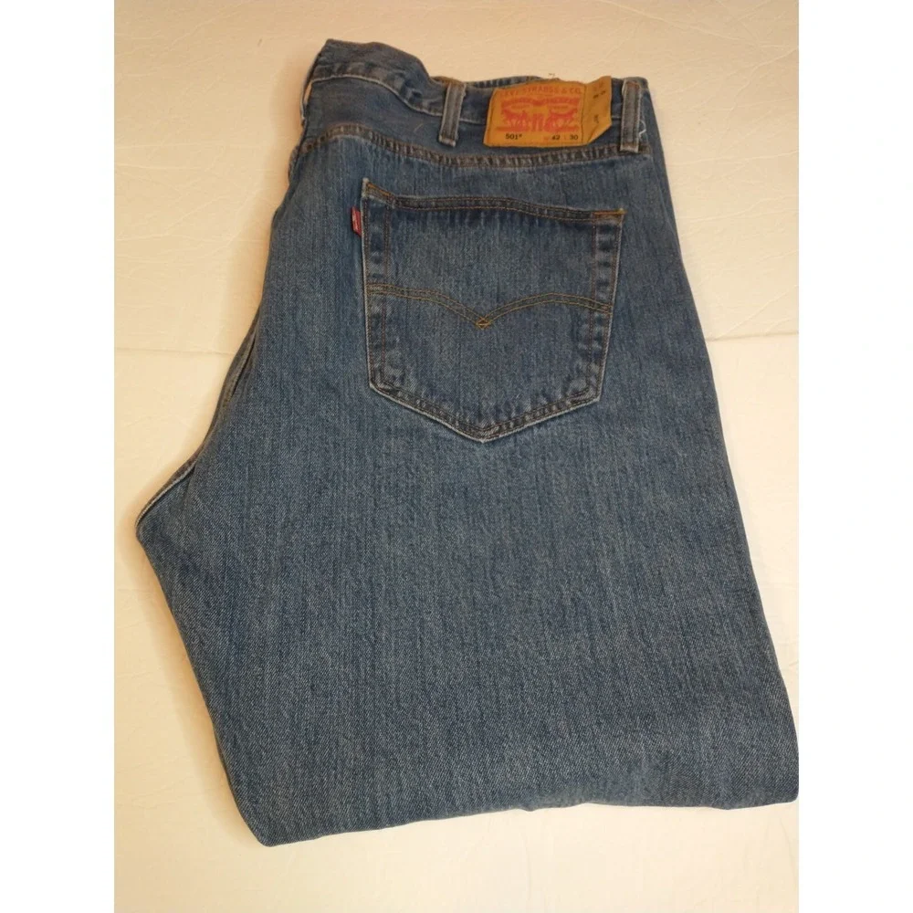 Levis 501 Jeans Men 42x30 Blue‎ Button Fly Original  Straight Authentic